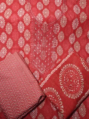 Rose Pink Cotton 3 Piece Dress Material with Thread Work and Digital Printed Dupatta