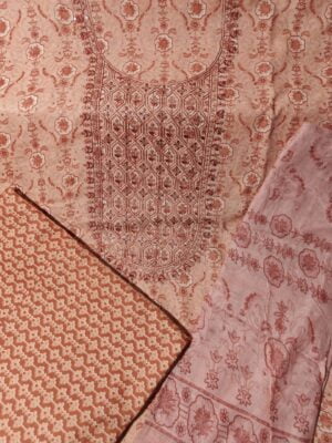 Peach Cotton 3 Piece Dress Material with Thread Work and Digital Printed Dupatta