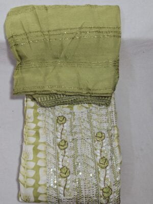 Zam Cotton 3 Piece Designer Dress Material oil Printed with Thread, Sitara, Pearl and Pipe work