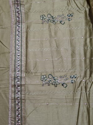 Olive Green Zam Cotton Designer 3 Piece Dress Material with all over Embroidery - Image 3