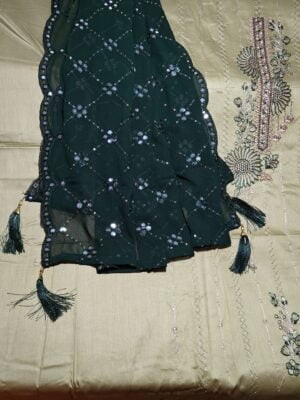 Olive Green Zam Cotton Designer 3 Piece Dress Material with all over Embroidery