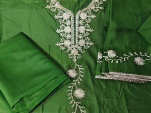 Green Organza Party wear 3 Piece Dress Material with Gota Patti and lace work