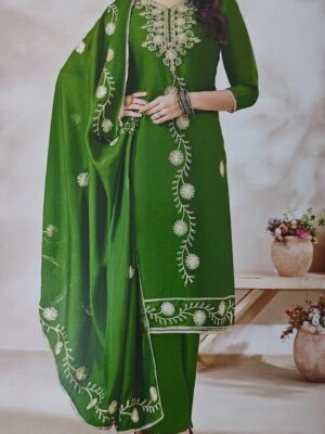 Green Organza Party wear 3 Piece Dress Material with Gota Patti and lace work