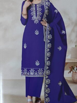 Violet Organza Party wear 3 Piece Dress Material with Gota Patti and lace work