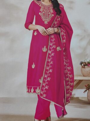 Magenta Organza Party wear 3 Piece Dress Material with Gota Patti and lace work