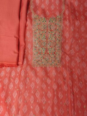 Gajri Premium Organza Rajasthani print 3 Piece Dress Material with Tilla work