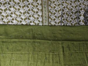 Olive Green Premium Cotton 3 Piece Dress Material with Swarovski work and lace on Panel