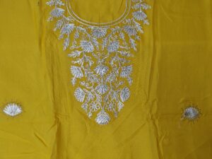 Yellow Organza Party wear 3 Piece Dress Material with Gota Patti and lace work