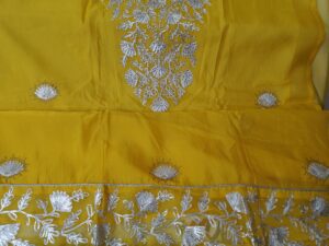 Yellow Organza Party wear 3 Piece Dress Material with Gota Patti and lace work