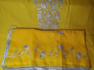 Yellow Organza Party wear 3 Piece Dress Material with Gota Patti and lace work