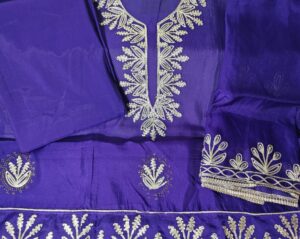 Violet Organza Party wear 3 Piece Dress Material with Gota Patti and lace work