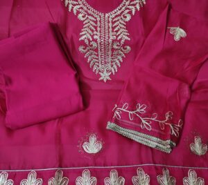 Magenta Organza Party wear 3 Piece Dress Material with Gota Patti and lace work