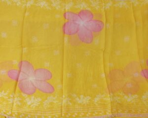 Pastel Yellow Mulmul Cotton all over printed Dress Material with thread work for Co ord sets