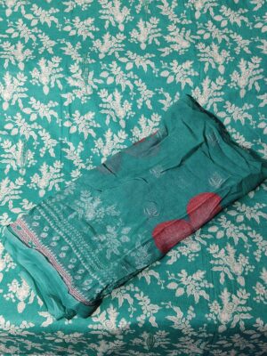 Sea Green Mulmul Cotton all over printed Dress Material with thread work for Co ord sets