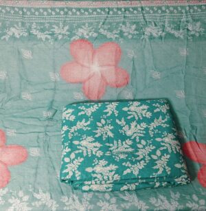 Sea Green Mulmul Cotton all over printed Dress Material with thread work for Co ord sets