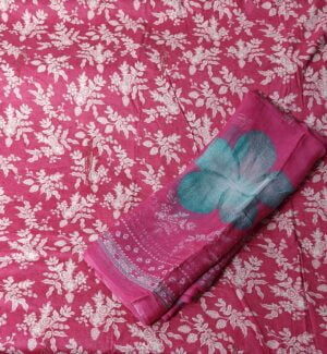 Dark Pink Mulmul Cotton all over printed Dress Material with thread work for Co ord sets