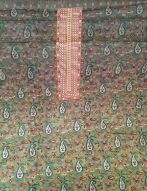 Light Olive Green Chinon Paisley/Ambi Motif Print 3 Piece Party Dress Material