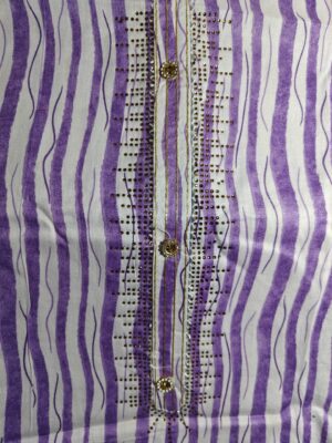 Purple Pure Cotton 3 Piece Dress Material with Swarovski work on neck and panel