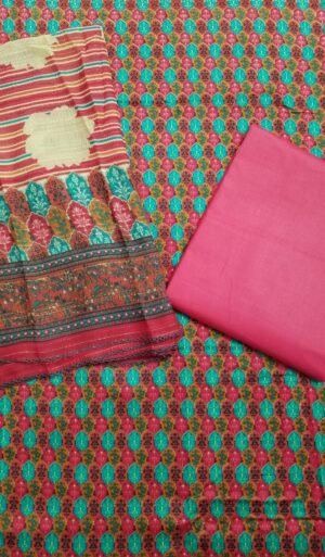 Brick Red Zam Cotton Designer Printed 3 Piece Dress Material with Zari pattern Dupatta