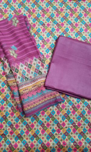 Magenta Haze Zam Cotton Designer Printed 3 Piece Dress Material with Zari pattern Dupatta