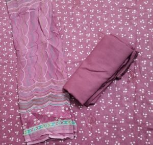 Wine Fine Cotton Jaipuri Print 3 Piece Dress Material with Thread Work