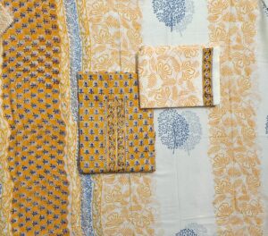 Turmeric Yellow Sanganeri Print Cotton 3 Piece Dress Material