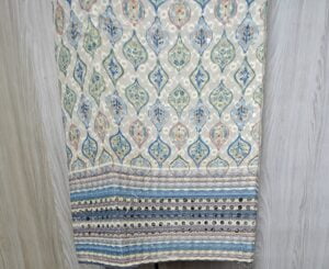 Creme Block Printed Kurta with Lucknawi work