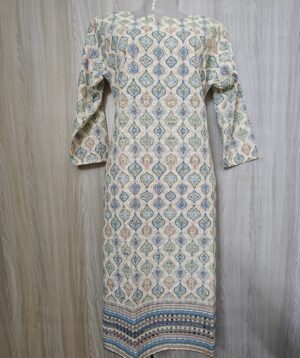 Creme Block Printed Kurta with Lucknawi work