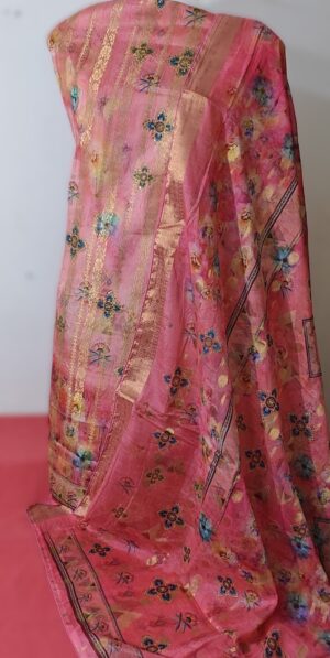 New York Pink Premium Hand weaved Banarasi Dola Jacquard 3 Piece Dress Material