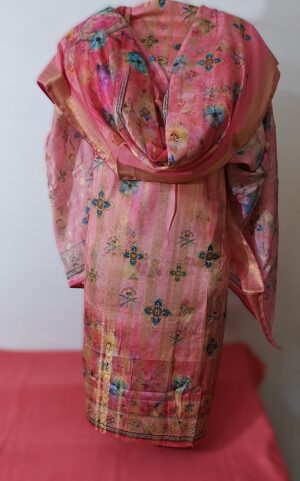 New York Pink Premium Hand weaved Banarasi Dola Jacquard 3 Piece Dress Material