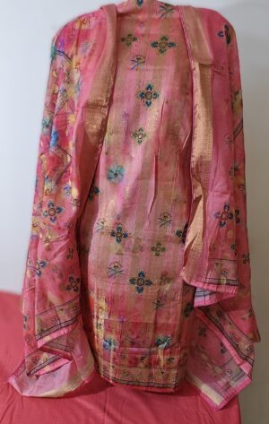 New York Pink Premium Hand weaved Banarasi Dola Jacquard 3 Piece Dress Material