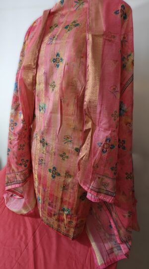 New York Pink Premium Hand weaved Banarasi Dola Jacquard 3 Piece Dress Material