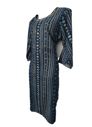 Teal Blue Foil Printed Kurta with Zari and Pipe Work