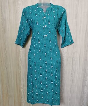 Sea Green Rayon Cotton Block Printed Kurta