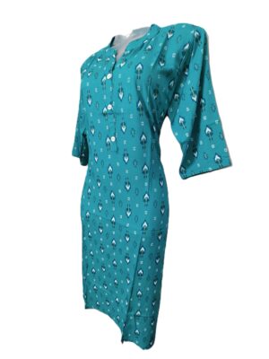 Sea Green Rayon Cotton Block Printed Kurta