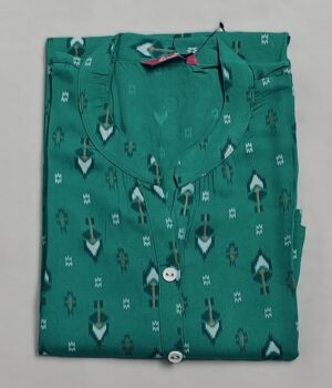 Sea Green Rayon Cotton Block Printed Kurta