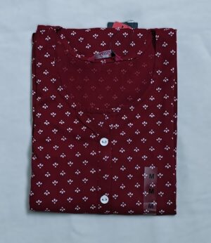 Maroon Rayon Cotton Block Printed Kurta