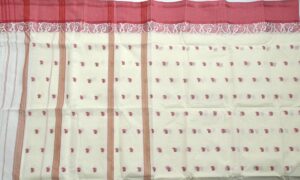 Cream colored Bengali Tangail Cotton Saree with Pink Color border