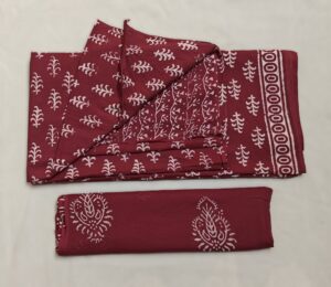 Antique Ruby Bagru Block Print Cotton 3 Piece Dress Material with mulmul cotton Dupatta