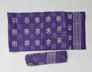 Purple Bagru Block Print Cotton 3 Piece Dress Material with mulmul cotton Dupatta