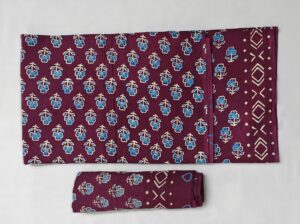 Beetroot Red Bagru Block Print Cotton 3 Piece Dress Material with mulmul cotton Dupatta