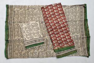 Maroon Hand Block Print Chanderi Suit with Green border Dupatta