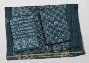 Grey Hand Block Print Chanderi Suit with Leave Pattern