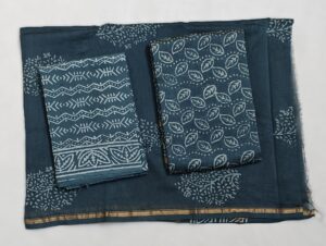 Grey Hand Block Print Chanderi Suit with Leave Pattern