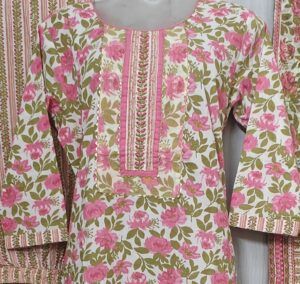 Pink Floral Pure Cotton Pant Suit with mulmul Dupatta and Patch work