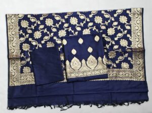 Royal Blue Semi Silk Banarasi suit with Zari work and Jaal Dupatta