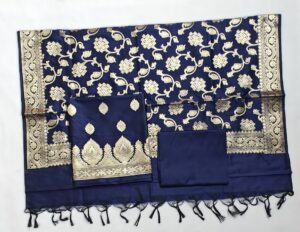 Royal Blue Semi Silk Banarasi suit with Zari work and Jaal Dupatta