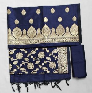 Royal Blue Semi Silk Banarasi suit with Zari work and Jaal Dupatta