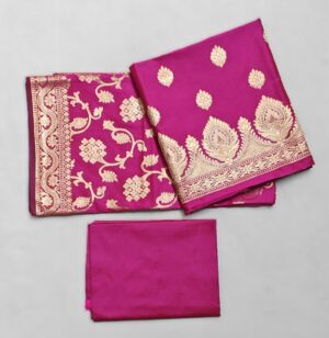 Magenta Semi Silk Banarasi suit with Zari work and Jaal Dupatta