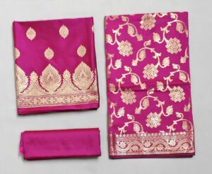 Magenta Semi Silk Banarasi suit with Zari work and Jaal Dupatta